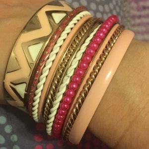 Gold, pink and rose gold bangles